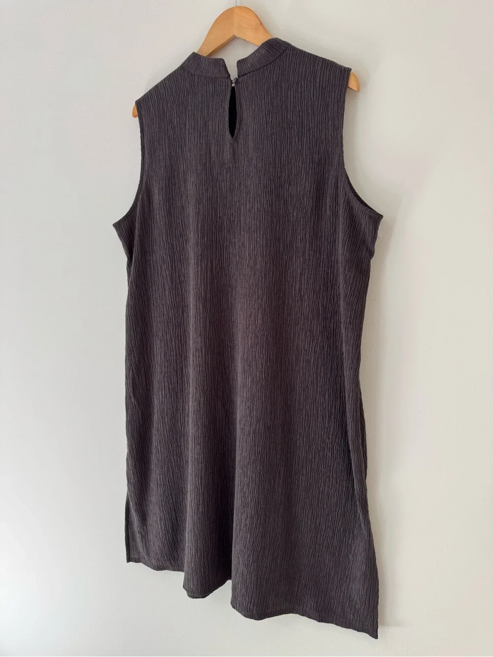 Eileen Fisher NWT Woven Plissé Mock Neck Dress Rye Color Size XL